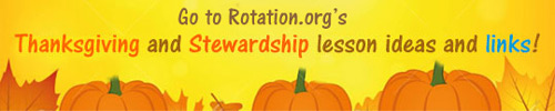 Pumpkins & fall leaves on our Thanksgiving and Stewardship Resource Menu