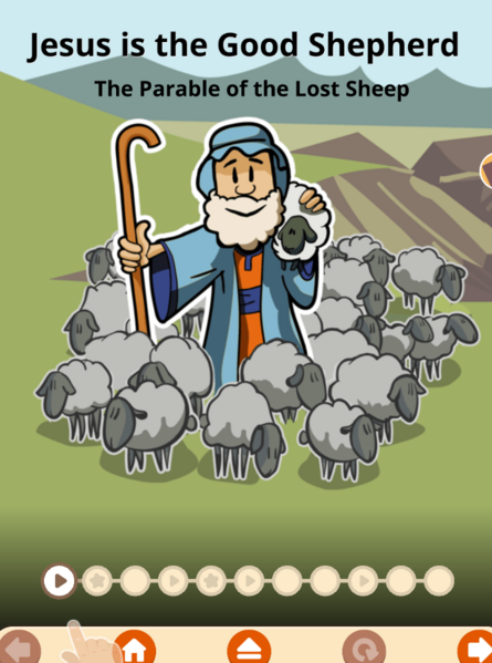 The Parable of the Lost Sheep in Luke 15 is one of the terrific presentations found in the SunScool Bible App for Kids.