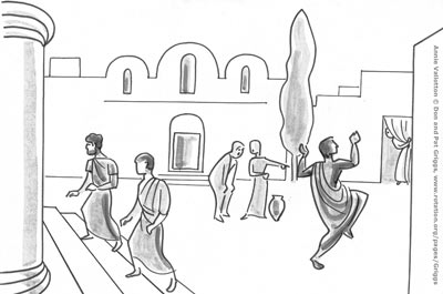 The healed man walks, jumps, & praises God illustration by Annie Vallotton
