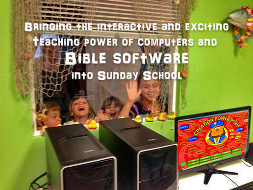 kids using Bible software in Sunday School