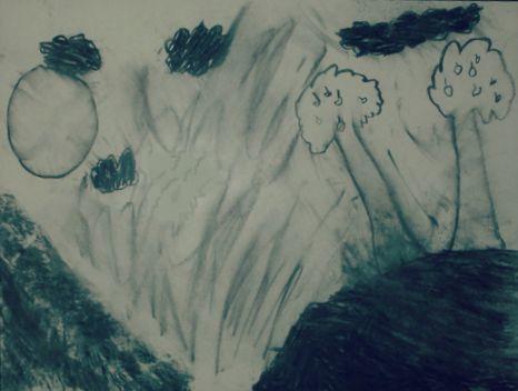 A garden scene done with charcoal