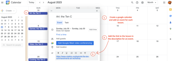 google calendar of planned lessons