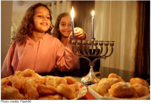 Hanukkah candles are lit