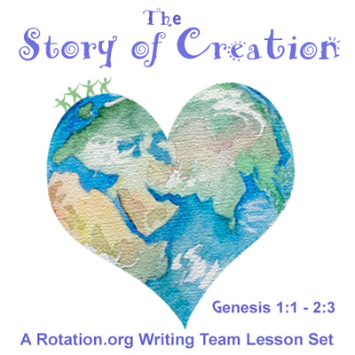 The Writing Team lesson set logo for the Story of Creation - the world as a heart