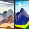 Mountains fingerpainting by Bing Image Creator